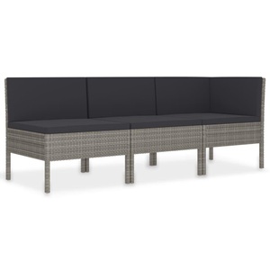 vidaXL, vidaXL 3-tlg. Garten-Lounge-Set mit Auflagen Poly Rattan Grau, vidaXL 3-tlg. Garten-Lounge-Set mit Auflagen Poly Rattan Grau