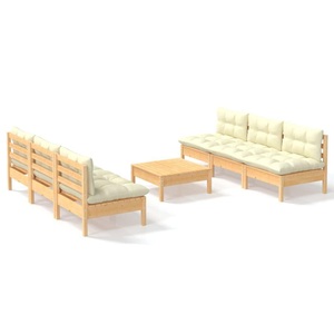 vidaXL, vidaXL 7-tlg. Garten-Lounge-Set mit Creme Kissen Kiefernholz