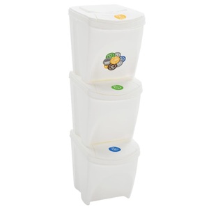 vidaXL, vidaXL Stapelbare Mülleimer 3 Stk. Weiß 75 L Polypropylen, vidaXL Stapelbare Mülleimer 3 Stk. Weiß 75 L Polypropylen