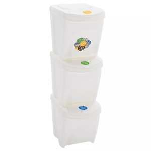 vidaXL, vidaXL Stapelbare Mülleimer 3 Stk. Weiß 75 L Polypropylen, vidaXL Stapelbare Mülleimer 3 Stk. Weiß 75 L Polypropylen