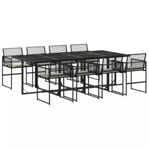 vidaXL, vidaXL 9-tlg. Garten-Essgruppe mit Kissen Schwarz Poly Rattan