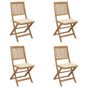 vidaXL, vidaXL Klappbare Gartenstühle 4 Stk. mit Kissen Massivholz Akazie, vidaXL Klappbare Gartenstühle 4 Stk. mit Kissen Massivholz Akazie