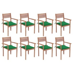 vidaXL, vidaXL Stapelbare Gartenstühle mit Kissen 8 Stk. Massivholz Teak, 