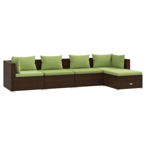 vidaXL, vidaXL 5-tlg. Garten-Lounge-Set mit Kissen Poly Rattan Braun, vidaXL 5-tlg. Garten-Lounge-Set mit Kissen Poly Rattan Braun