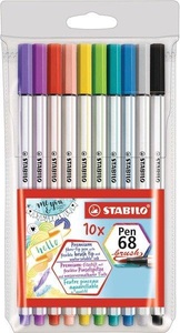 Stabilo, STABILO - Fasermaler mit Pinselspitze Pen 68 brush - 10er Etui, Premium-Filzstift STABILO® Pen 68 brush 10er-Pack