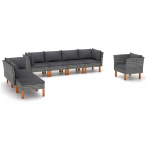 vidaXL, vidaXL 8-tlg. Garten-Lounge-Set Poly Rattan und Eukalyptusholz Grau