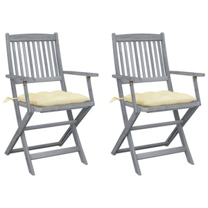 vidaXL, vidaXL Klappbare Gartenstühle 2 Stk. mit Kissen Massivholz Akazie, vidaXL Klappbare Gartenstühle 2 Stk. mit Kissen Massivholz Akazie