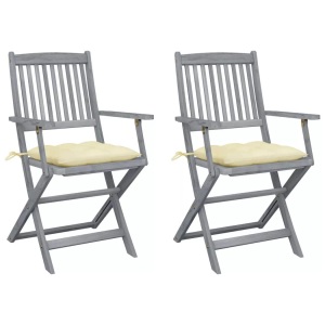 vidaXL, vidaXL Klappbare Gartenstühle 2 Stk. mit Kissen Massivholz Akazie, vidaXL Klappbare Gartenstühle 2 Stk. mit Kissen Massivholz Akazie