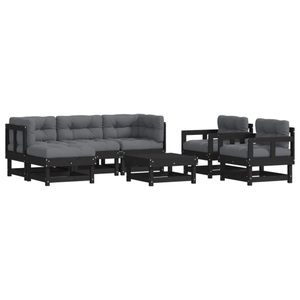 vidaXL, vidaXL 7-tlg. Garten-Lounge-Set mit Kissen Schwarz Massivholz, 