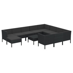 vidaXL, vidaXL 12-tlg. Garten-Lounge-Set mit Auflagen Poly Rattan Schwarz