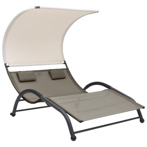 vidaXL, vidaXL Doppel-Sonnenliege mit Sonnendach Textilene Taupe, vidaXL Doppel-Sonnenliege mit Sonnendach Textilene Taupe