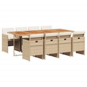 vidaXL, vidaXL 9-tlg. Garten-Essgruppe mit Kissen Beige Poly Rattan