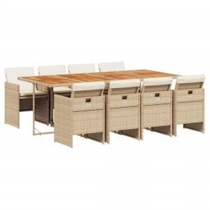 vidaXL, vidaXL 9-tlg. Garten-Essgruppe mit Kissen Beige Poly Rattan, vidaXL 9-tlg. Garten-Essgruppe mit Kissen Beige Poly Rattan