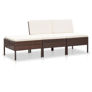 Diverse Hardware, 3-tlg. Garten-Lounge-Set mit Auflagen Poly Rattan Braun