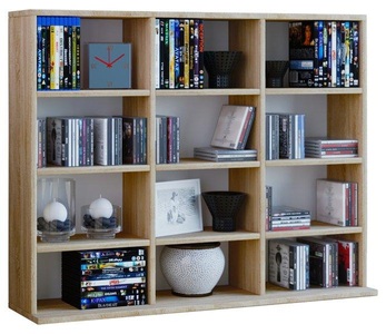 VCM, Holz CD DVD Standregal Bücherregal Medienregal Raumteiler Deko Regal Megosa L Holz CD DVD Standregal Bücherregal Medienregal Raumteiler Deko Regal Megosa L, VCM - Holzregal stehend | platzsparender CD-Schrank für 480 CDs oder 224 DVDs Maße:H. 82 x B. 102 T. 23 cm Elegantes DVD Regal Blu-Ray Regal, One Size, Sonoma-Eiche