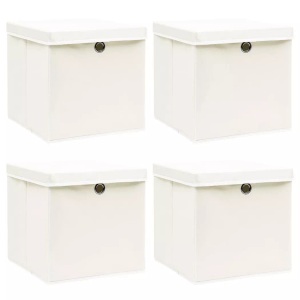 vidaXL, vidaXL Aufbewahrungsboxen mit Deckel 4 Stk. Weiß 32×32×32 cm Stoff, vidaXL Aufbewahrungsboxen mit Deckeln 4 Stk. Weiß 32x32x32 cm Stoff