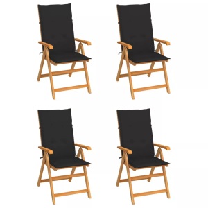 vidaXL, vidaXL Gartenstühle 4 Stk. mit Schwarzen Kissen Massivholz Teak, vidaXL Gartenstühle 4 Stk. mit Schwarzen Kissen Massivholz Teak
