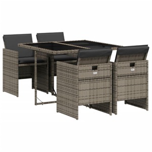 vidaXL, vidaXL 5-tlg. Garten-Essgruppe mit Kissen Grau Poly Rattan, vidaXL 5-tlg. Garten-Essgruppe mit Kissen Grau Poly Rattan