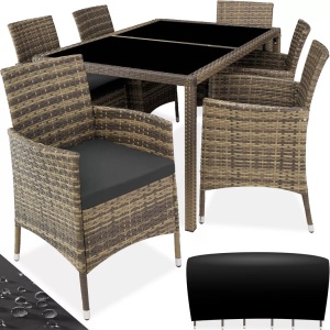 TecTake, Rattan Sitzgruppe 6+1 mit Schutzhülle Rattan Sitzgruppe 6+1 mit Schutzhülle, Tectake - Rattan Sitzgruppe 6+1 mit Schutzhülle, One Size, Gewittergrau