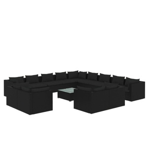 vidaXL, vidaXL 14-tlg. Garten-Lounge-Set mit Kissen Schwarz Poly Rattan, 