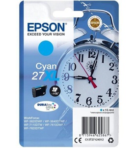 Epson, Original Tintenpatrone XL cyan Epson T271240, Epson E27 Druckerpatronen XL cy - Epson T2712, No. 27XL c, C13T27124010 für z.B. Epson WorkForce WF -3600, Epson WorkForce WF -3620 DWF