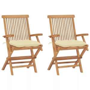 vidaXL, vidaXL Gartenstühle mit Cremeweißen Kissen 2 Stk. Massivholz Teak, VidaXL - Gartenstuhl teak, One Size, Light Beige
