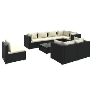 vidaXL, vidaXL 9-tlg. Garten-Lounge-Set mit Kissen Poly Rattan Schwarz, 