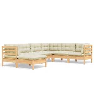 vidaXL, vidaXL 7-tlg. Garten-Lounge-Set mit Creme Kissen Massivholz Kiefer, 