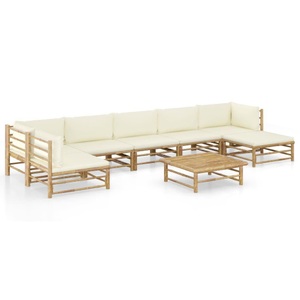 vidaXL, vidaXL 8-tlg. Garten-Lounge-Set mit Cremeweißen Kissen Bambus, vidaXL 8-tlg. Garten-Lounge-Set mit Cremeweißen Kissen Bambus
