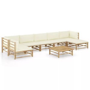 vidaXL, vidaXL 8-tlg. Garten-Lounge-Set mit Cremeweißen Kissen Bambus, vidaXL 8-tlg. Garten-Lounge-Set mit Cremeweißen Kissen Bambus