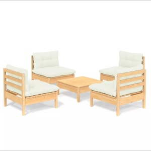 vidaXL, vidaXL 5-tlg. Garten-Lounge-Set mit Creme Kissen Kiefernholz, vidaXL 5-tlg. Garten-Lounge-Set mit Creme Kissen Kiefernholz