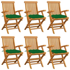 vidaXL, vidaXL Gartenstühle mit Grünen Kissen 6 Stk. Massivholz Teak, vidaXL Gartenstühle mit Grünen Kissen 6 Stk. Massivholz Teak