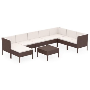 vidaXL, vidaXL 9-tlg. Garten-Lounge-Set mit Auflagen Poly Rattan Braun