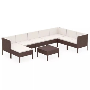 vidaXL, vidaXL 9-tlg. Garten-Lounge-Set mit Auflagen Poly Rattan Braun