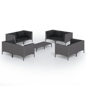vidaXL, vidaXL 9-tlg. Garten-Lounge-Set mit Kissen Poly Rattan Dunkelgrau