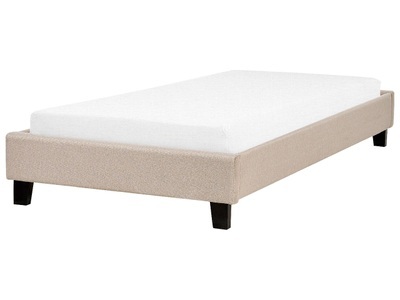 Beliani, Beliani Polsterbett beige Lattenrost 90 x 200 cm ROANNE, Beliani - Bett mit Lattenrost aus Polyester Klassisch ROANNE, 90x200 cm, Perle