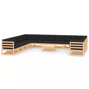 vidaXL, vidaXL 14-tlg. Garten-Lounge-Set mit Anthrazit Kissen Kiefernholz, vidaXL 14-tlg. Garten-Lounge-Set mit Kissen Massivholz Kiefer