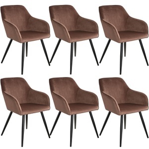 TecTake, 6er Set Stuhl Marilyn Samtoptik, schwarze Stuhlbeine - braun/schwarz, Tectake - Stuhl Marilyn Samtoptik-schwarze Stuhlbeine, 6 Stück, Cognac
