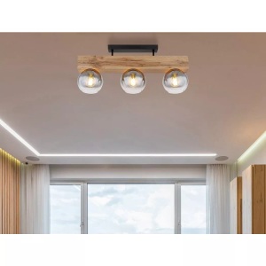 undefined, Deckenlampe OROSCO 26cm 40W schwarz, Globo DECKENLEUCHTE 65/15/29,5 cm , 15656-3D , Naturfarben, Schwarz , Metall, Glas, Holzwerkstoff , Holzoptik , 15x29.5 cm , 004558443301