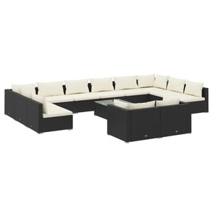 vidaXL, vidaXL 13-tlg. Garten-Lounge-Set mit Kissen Schwarz Poly Rattan, 