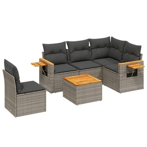 vidaXL, vidaXL 6-tlg. Garten-Sofagarnitur mit Kissen Grau Poly Rattan, vidaXL 6-tlg. Garten-Sofagarnitur mit Kissen Grau Poly Rattan