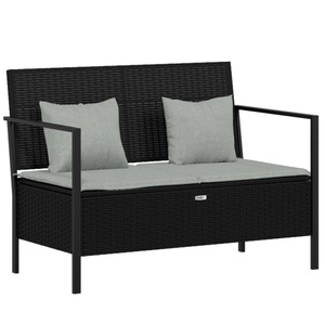 vidaXL, vidaXL Gartenbank 2-Sitzer mit Kissen Schwarz Poly Rattan