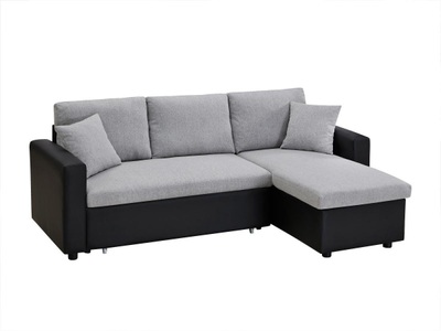 Vente-unique, Ecksofa mit Schlaffunktion GAZUR - Stoff & Kunstleder - Ecke wechselbar - Schwarz & Grau Ecksofa mit Schlaffunktion GAZUR - Stoff & Kunstleder - Ecke wechselbar - Schwarz & Grau