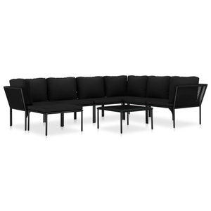 Diverse Hardware, 8-tlg. Garten-Lounge-Set mit Auflagen Schwarz PVC, vidaXL 8-tlg. Garten-Lounge-Set mit Auflagen Schwarz PVC