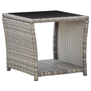 Diverse Hardware, Couchtisch Grau 45 x 45 x 40 cm Poly Rattan und Glas, vidaXL Couchtisch Grau 45x45x40 cm Poly Rattan und Glas