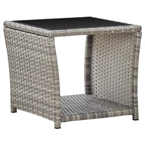 Diverse Hardware, Couchtisch Grau 45 x 45 x 40 cm Poly Rattan und Glas, vidaXL Couchtisch Grau 45x45x40 cm Poly Rattan und Glas