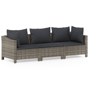 vidaXL, vidaXL 3-tlg. Garten-Lounge-Set mit Kissen Grau Poly Rattan