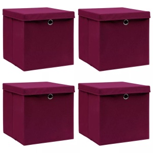 vidaXL, vidaXL Aufbewahrungsboxen mit Deckel 4 Stk. Dunkelrot 32×32×32cm Stoff, vidaXL Aufbewahrungsboxen mit Deckeln 4Stk. Dunkelrot 32x32x32cm Stoff
