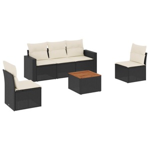 vidaXL, vidaXL 6-tlg. Garten-Sofagarnitur mit Kissen Schwarz Poly Rattan, vidaXL 6-tlg. Garten-Sofagarnitur mit Kissen Schwarz Poly Rattan
