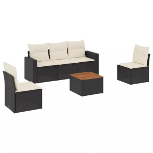 vidaXL, vidaXL 6-tlg. Garten-Sofagarnitur mit Kissen Schwarz Poly Rattan, vidaXL 6-tlg. Garten-Sofagarnitur mit Kissen Schwarz Poly Rattan